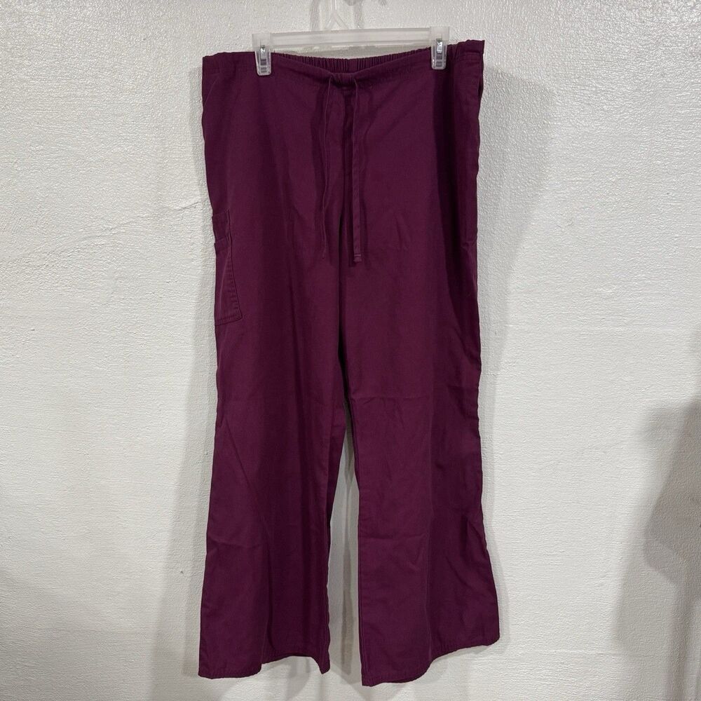 Women's XL Scrubs Pants Maroon Red Drawstring Cargo Pockets Medical Uniform
